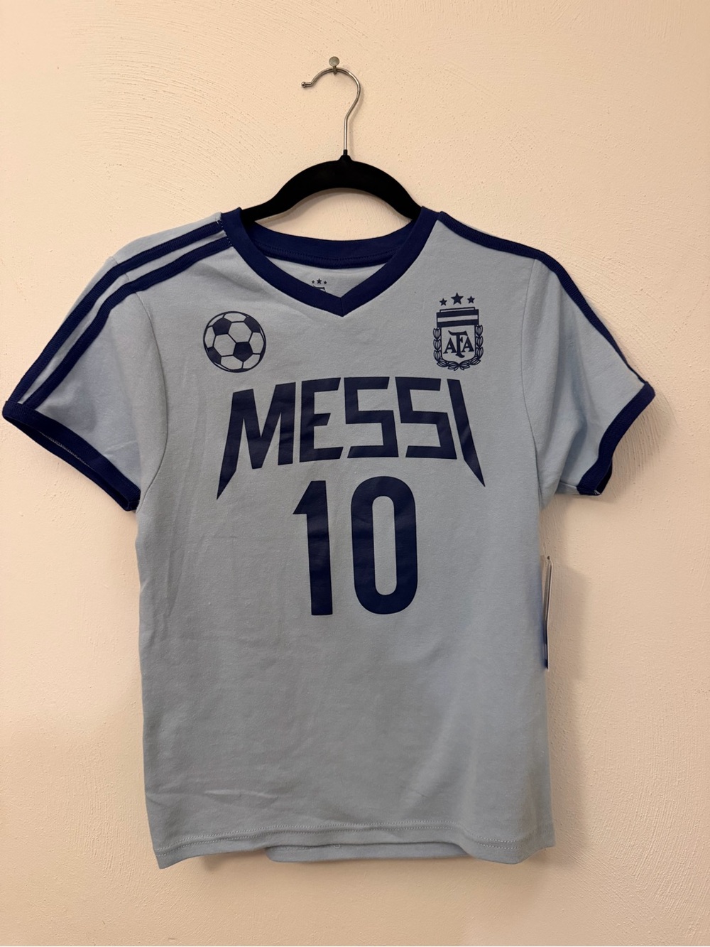 FA Light Blue Short Sleeve Tee with Navy MESSI 10 Graphic
